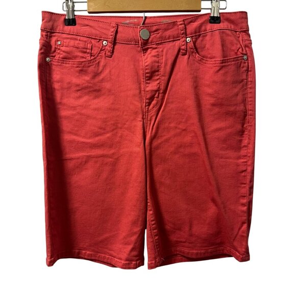 Seven7 Womens Sunset Bermuda Pink  Denim Shorts Size 12 Cotton Blend - Picture 1 of 11